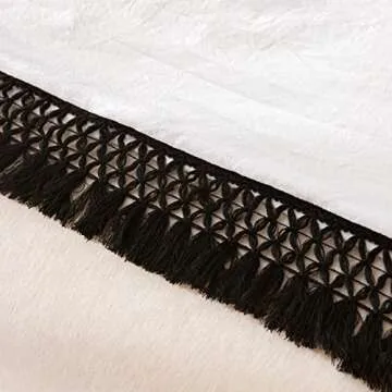 Boho Duvet Cover Black Tassel Bedding Shabby Chic Lattice Macrame Tassel Fringed Black and White Rustic Farmhouse Duvet Cover Set Twin with 1 Pillowcase