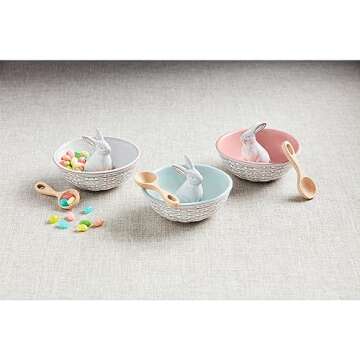 Mud Pie Whimsical Bunny Bowl Tidbit Set - 5.75" Dia + Scoop