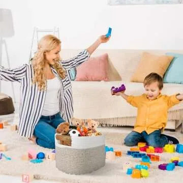 AivaToba Cotton Rope Basket, Storage Basket for Organizing, 15”x10”x9.5” Woven Basket with Handles, Organizing Baskets for Living Room, Shelves