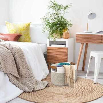 AivaToba Cotton Rope Basket, Storage Basket for Organizing, 15”x10”x9.5” Woven Basket with Handles, Organizing Baskets for Living Room, Shelves