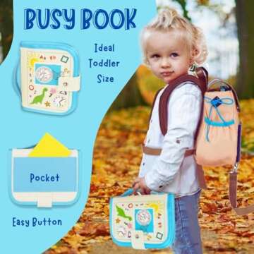 THREE-IN-ONE Toddler Backpack 1-3, Busy Book and Leash, Montessori Toys for 1 2 3 4 Year Old, Autism Sensory Toys, Travel Toys for Airplane Car, Pre-K Learning Fine Motor Skills, Gifts for Girl Boy