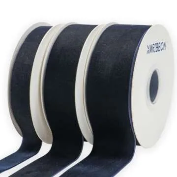 Navy Blue Velvet Ribbon by XMRIBBON - 1 Inch, 10 Yards