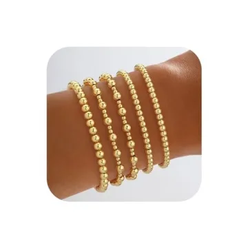 Howoo Gold Bracelets for Women - 18K Stretch Beaded Jewelry