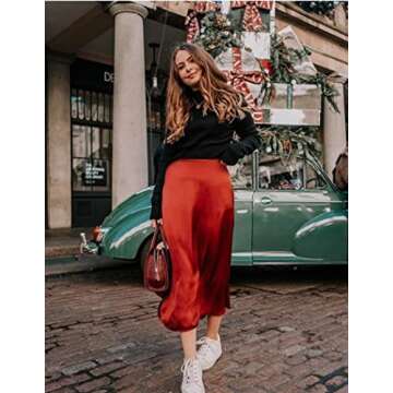 Zeagoo High Waisted Skirts for Women Satin Fall Skirts Elegant Silk Skirts Work