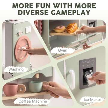 ROBOTIME Play Kitchen Set for Kids Toddlers, Wooden Kids Play Kitchen with Ice Maker and BBQ, Kids Play Kitchen Pretend Play Set with Lights & Sounds for Ages 3+, Gift for Boys and Girls