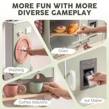 ROBOTIME Play Kitchen Set for Kids Toddlers, Wooden Kids Play Kitchen with Ice Maker and BBQ, Kids Play Kitchen Pretend Play Set with Lights & Sounds for Ages 3+, Gift for Boys and Girls