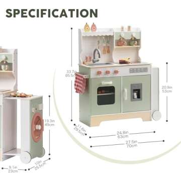 ROBOTIME Play Kitchen Set for Kids Toddlers, Wooden Kids Play Kitchen with Ice Maker and BBQ, Kids Play Kitchen Pretend Play Set with Lights & Sounds for Ages 3+, Gift for Boys and Girls