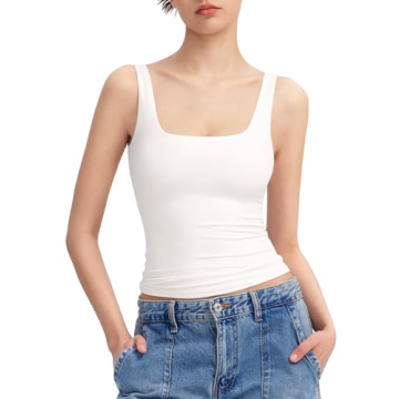 PUMIEY White Tank Top Square Neck Sleeveless Women