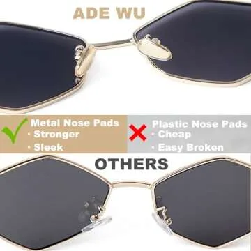 ADE WU Hexagon Sunglasses for Men Women Vintage Frames