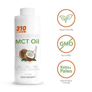 Vegan Organic Plant Protein Powder and Meal Replacement Shake With Shaker Cup and 2 Oz MCT Oil - By 310 Nutrition - Gluten, Dairy and Soy Free - 0g of Sugar | Keto and Paleo Friendly (Vanilla)
