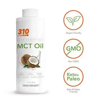 Vegan Organic Plant Protein Powder and Meal Replacement Shake With Shaker Cup and 2 Oz MCT Oil - By 310 Nutrition - Gluten, Dairy and Soy Free - 0g of Sugar | Keto and Paleo Friendly (Vanilla)