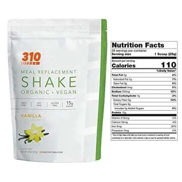 Vegan Organic Plant Protein Powder and Meal Replacement Shake With Shaker Cup and 2 Oz MCT Oil - By 310 Nutrition - Gluten, Dairy and Soy Free - 0g of Sugar | Keto and Paleo Friendly (Vanilla)