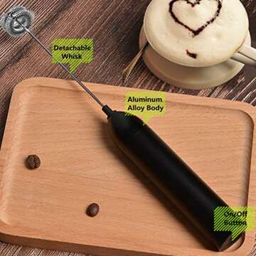 Matcha Whisk/Milk Frother, Aluminum Alloy | Basecent Battery Operated | Milk Frother Handheld for Matcha Lattes, Green Tea, Coffee Cappuccino Other Drinks - Kitchen Utensils & Gadgets - Black