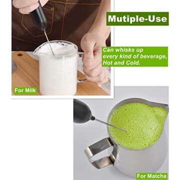 Matcha Whisk/Milk Frother, Aluminum Alloy | Basecent Battery Operated | Milk Frother Handheld for Matcha Lattes, Green Tea, Coffee Cappuccino Other Drinks - Kitchen Utensils & Gadgets - Black