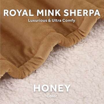 Sunbeam Royal Mink Sherpa Honey Heated Personal Throw / Blanket, Cozy-Warm, Adjustable Heat Settings