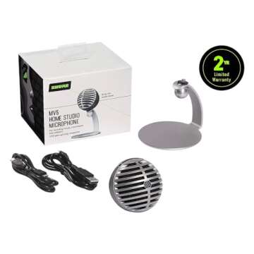 Shure MV5 Digital Condenser Microphone with Cardioid - Plug-and-Play with iOS, Mac, PC, Onscreen Control w Plus Motiv Audio App, Includes USB and Lightning Cables (1m Each) - Gray w/Black Foam