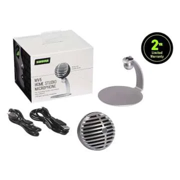 Shure MV5 Digital Condenser Microphone with Cardioid - Plug-and-Play with iOS, Mac, PC, Onscreen Control w Plus Motiv Audio App, Includes USB and Lightning Cables (1m Each) - Gray w/Black Foam