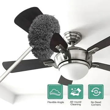 Ceiling Fan Cleaner Duster Reusable Microfiber Ceiling Fan Blade Cleaner Removable Duster with Extension Pole Adjusts 13 to 49.7 Inch for Cleaning Walls Bookshelves Furniture Door Window Top (Gray)
