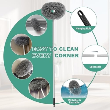 Ceiling Fan Cleaner Duster Reusable Microfiber Ceiling Fan Blade Cleaner Removable Duster with Extension Pole Adjusts 13 to 49.7 Inch for Cleaning Walls Bookshelves Furniture Door Window Top (Gray)