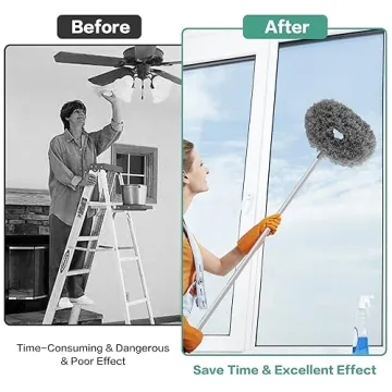 Ceiling Fan Cleaner Duster Reusable Microfiber Ceiling Fan Blade Cleaner Removable Duster with Extension Pole Adjusts 13 to 49.7 Inch for Cleaning Walls Bookshelves Furniture Door Window Top (Gray)