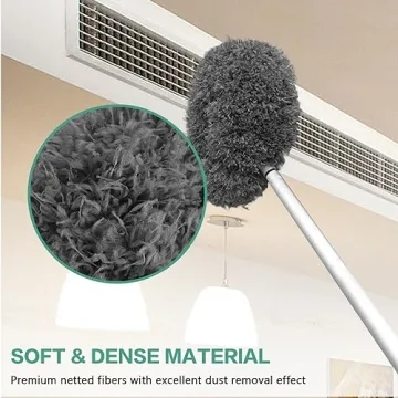 Ceiling Fan Cleaner Duster Reusable Microfiber Ceiling Fan Blade Cleaner Removable Duster with Extension Pole Adjusts 13 to 49.7 Inch for Cleaning Walls Bookshelves Furniture Door Window Top (Gray)