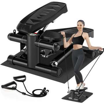 Steppers for Exercise at Home, Adjustable Pedal Height Stair Steppers with Resistance Bands for Home...