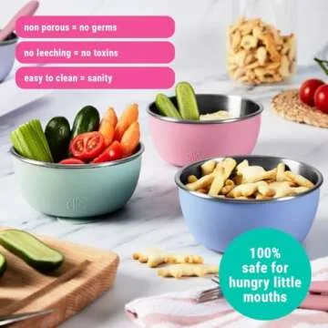 Elk and Friends Stainless Steel Bowls with Silicone Sleeve for Babies & Toddlers | Lids Included | S...