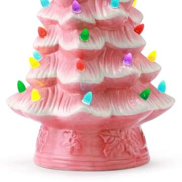 Mr. Christmas Nostalgic Ceramic Christmas Tree with LED Lights Indoor Decoration, 12 Inches, Pink
