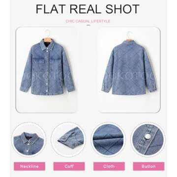 Dokotoo Jean Jacket Women 2024 Stylish Turn Down Collared Long Sleeve Button Down Loose Fit Denim Jacket for Women Solid Oversized Boyfriend Shacket Jacket Coats with Pockets Outwear Blue XXL