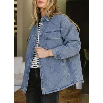 Dokotoo Jean Jacket Women 2024 Stylish Turn Down Collared Long Sleeve Button Down Loose Fit Denim Jacket for Women Solid Oversized Boyfriend Shacket Jacket Coats with Pockets Outwear Blue XXL