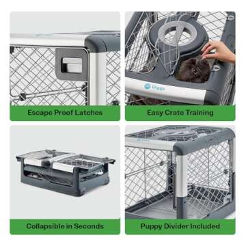 Diggs Revol Dog Crate (Collapsible, Portable, Travel Kennel) for Small Dogs and Puppies (Grey)