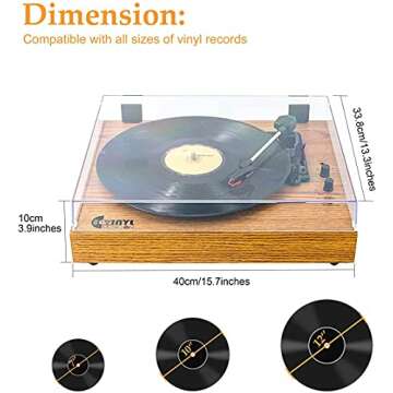 Vintage Turntable, Bluetooth Record Player, Built-in Dual Stereo Speakers, 3-Speed Belt-Drive Turntable, Record Player with Wireless Playback & Auto-Stop, Yellow Wood