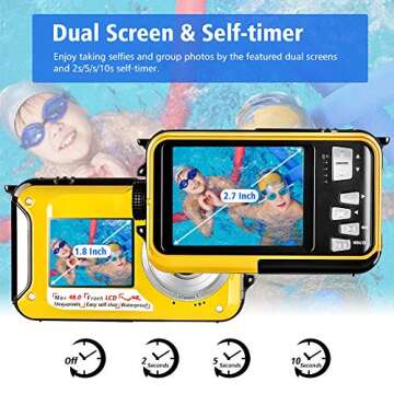 Waterproof Camera Underwater Camera Full HD 2.7K 48 MP Camera Selfie Dual Screens Point and Shoot Camera Selfie Dual Screen Waterproof Camera for Snorkeling