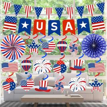 Vibrant 4th of July Decorations with USA Banners and Fans