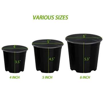 UPMCT 4 5 6 Inch Nursery Pots Variety Pack, 45 Pack Plants Flower Pots Flexible Plastic Planters Indoor Modern Decorative Seed Container Pots for House Plants, Flower (4+5+6 Inch)