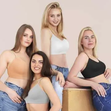 KCDDUMK 4 Pieces Cami Bras - Women's V-Neck Padded Seamless Straps Bralette Everyday Basic Sleeping Bra