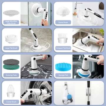 Electric Spin Scrubber, Bathroom Cleaning Brush, Shower Scrubber with Long Handle, Power Cleaner for Cleaning Tub Tile Floor Window, Push Telescopic Rod, 8 in 1 Brush Set, 2H 3V 450RPM Black