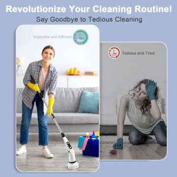 Electric Spin Scrubber, Bathroom Cleaning Brush, Shower Scrubber with Long Handle, Power Cleaner for Cleaning Tub Tile Floor Window, Push Telescopic Rod, 8 in 1 Brush Set, 2H 3V 450RPM Black