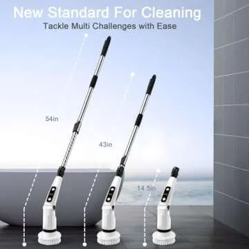 Electric Spin Scrubber, Bathroom Cleaning Brush, Shower Scrubber with Long Handle, Power Cleaner for Cleaning Tub Tile Floor Window, Push Telescopic Rod, 8 in 1 Brush Set, 2H 3V 450RPM Black