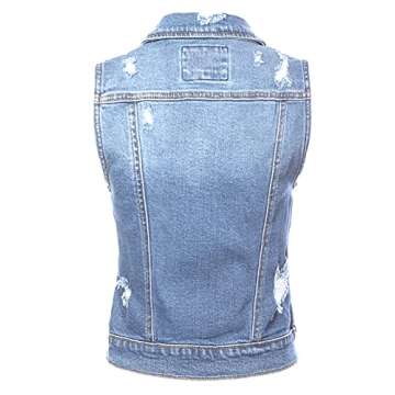 Design by Olivia Women's Classic Sleeveless Distressed Button Down Jean Denim Jacket Vest Light Denim L