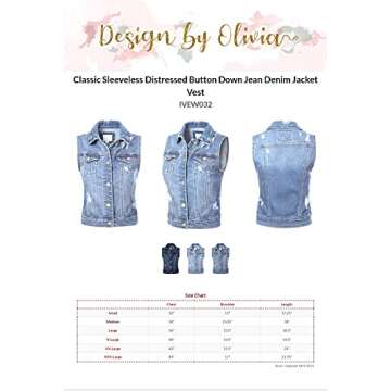 Design by Olivia Women's Classic Sleeveless Distressed Button Down Jean Denim Jacket Vest Light Denim L