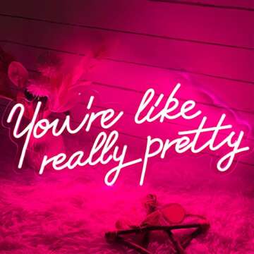 Neon Signs You Are Like Really Pretty-Transparent Acrylic with Dimmers Light Up Lights Signs Indoor Decor Room Wall Led Neon Sign 25.5×11.8 IN Christmas Party Wedding Girl Boy Living Room Office Pink
