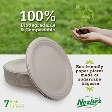 NexHex 7" Paper Plates Eco-Friendly 150-Pack
