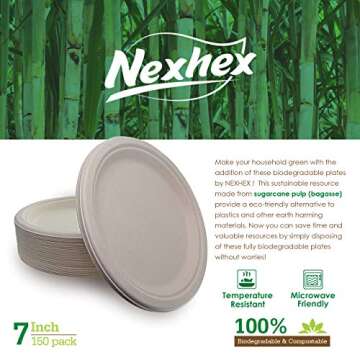 NexHex 7" Paper Plates Eco-Friendly 150-Pack