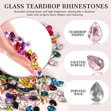 Jyukan DIY Teardrop Crystal AB Resin Rhinestone Pointback Glass Faceted Jewelry Making Craft (50Pcs)
