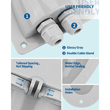 BougeRV Waterproof Solar Double Cable Entry Gland Box