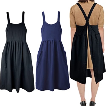 Uaussi Stylish Cross-Back Cotton Apron with Pockets for All Cooking Activities