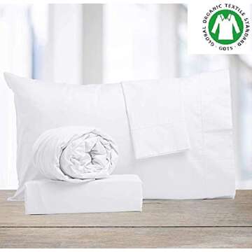 SOL Organics Hotel Luxury 600 Thread Count 100% Organic Cotton 4-Piece Bed Sheet Set Fits Mattress Upto 16'' Deep Pocket Sateen Weave, Breathable Soft Cotton (Queen 60x80, White Solid)