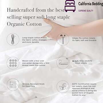 SOL Organics Hotel Luxury 600 Thread Count 100% Organic Cotton 4-Piece Bed Sheet Set Fits Mattress Upto 16'' Deep Pocket Sateen Weave, Breathable Soft Cotton (Queen 60x80, White Solid)
