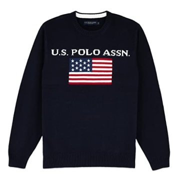 U.S. Polo Men's Flag Crew Neck Sweater Pullover (Navy, XXL)